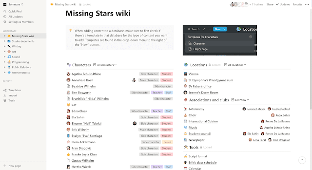 The main page of the Missing Stars wiki on Notion.