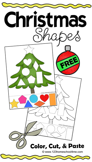 FREE Christmas Cut & Paste Worksheets - these free printable Christmas worksheets are for toddler, preschool, and kindergarten to practice shapes, strengthen fine motor skills, and scissor practice.