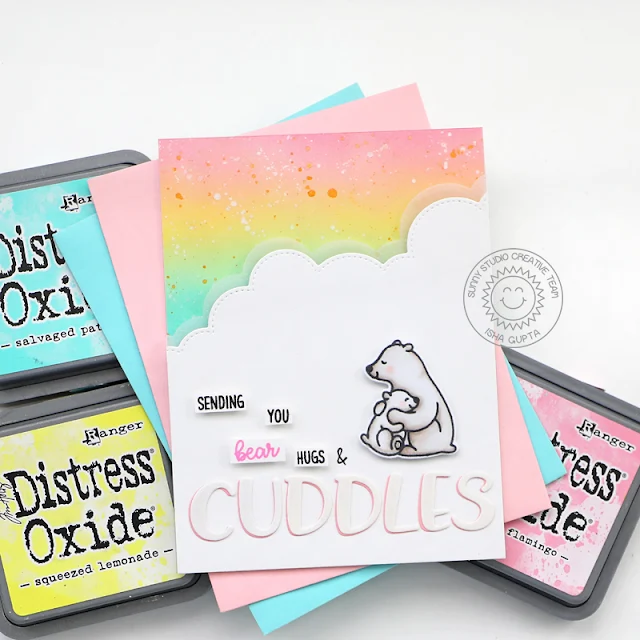 Sunny Studio Stamps: Bear Hugs Slimline Dies Chloe Alphabet Dies Polar Bear Themed Hugs Card by Isha Gupta