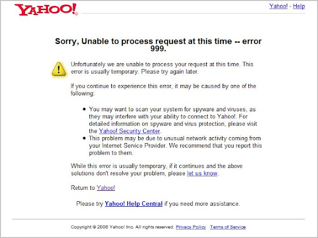 Image result for Yahoo Error 999