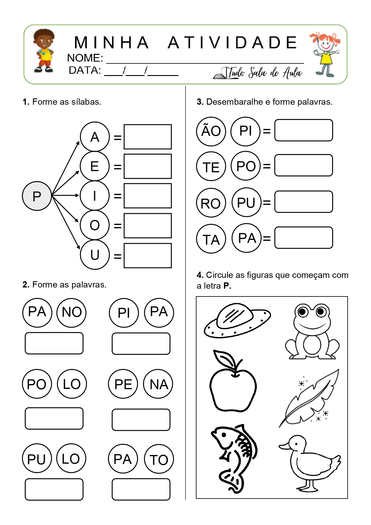 Atividade de alfabetização para o 1º ano