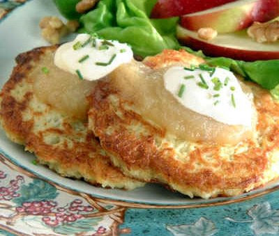 Latkes with applesauce and sour cream