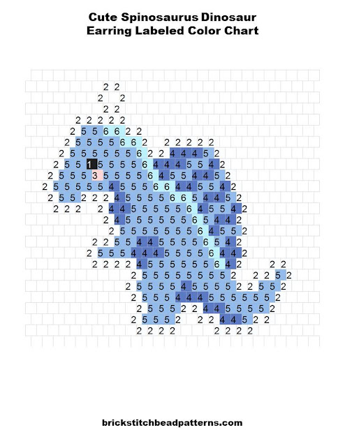 Free Cute Spinosaurus Dinosaur Earring Brick Stitch Bead Pattern Labeled Color Chart