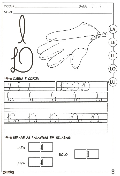 Atividade alfabetização com a letra L