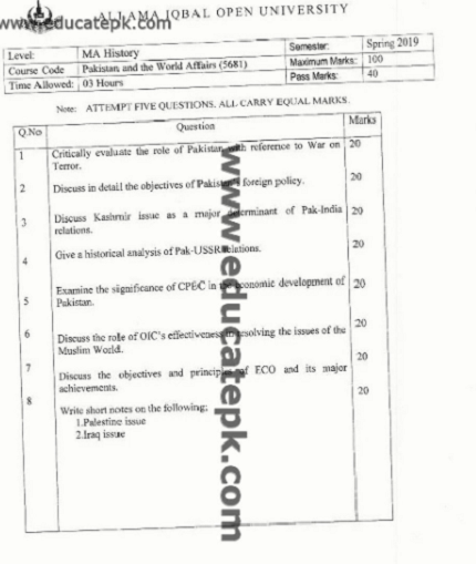 AIOU-MA-History-Pakistan-and-the-World-Affairscode-5681-Past-Papers-pdf