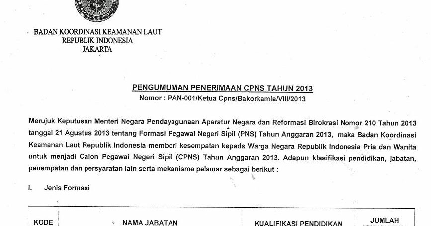 Kumpulan contoh surat: Penerimaan CPNS 2013 - Bakorkamla