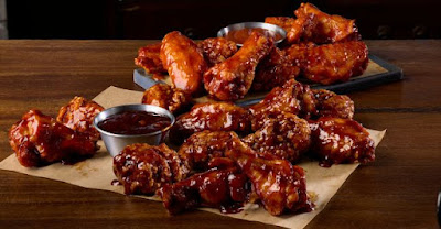 Buffalo Wild Wings Bulleit Bourbon BBQ wings and Hot BBQ wings.
