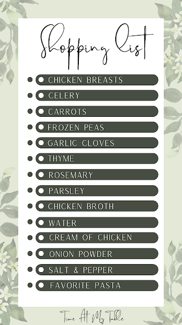 food shopping list of ingredients for chicken noodle soup