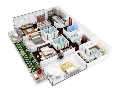 3D House Plans Three Badroom 09
