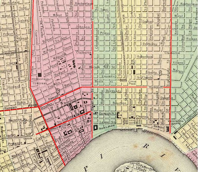 map of louisiana delta. The red lines on the map marks