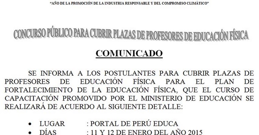 CAPACITACIÓN PERÚ EDUCA: Concurso Público Para Cubrir Plazas De Profesores De Educación Física - MINEDU - www.minedu.gob.pe