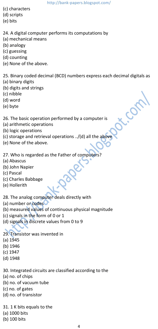 computer knowledge questions for bank exams