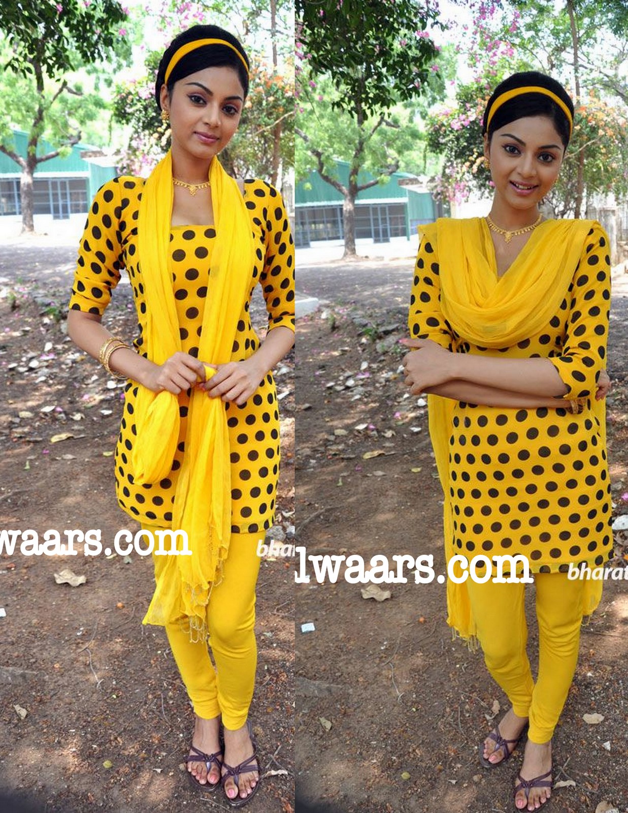 Tamil Actress Ambuja in Yellow Polka Dots Salwar Kameez - Indian