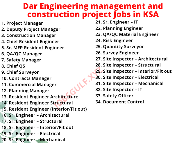 Dar Engineering management and construction project Jobs in KSA