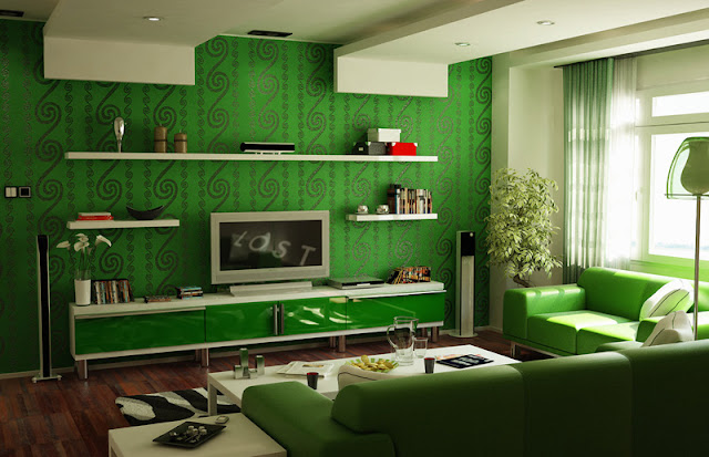Green living room design photo