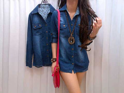 model kemeja jeans denim wanita