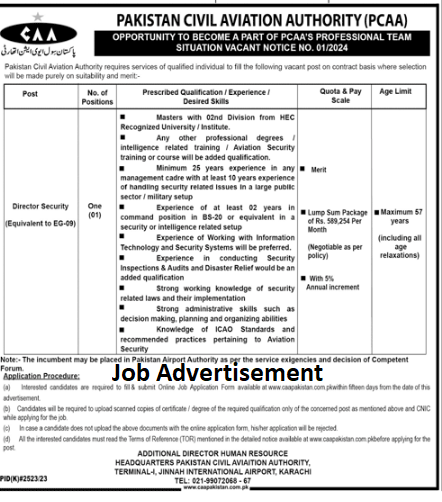 Apply Online for Jobs at Pakistan Civil Aviation Authority (PCAA) in 2024