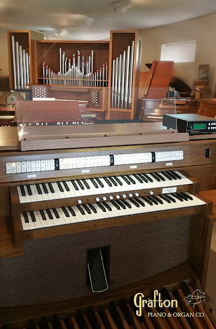Picture of used Allen C6 church organ on Grafton Piano showroom floor