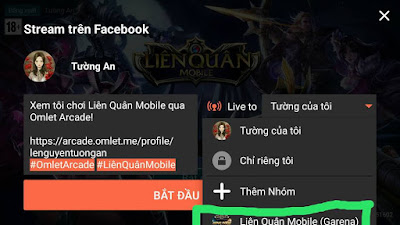 livestream liên quân mobile lên facebook