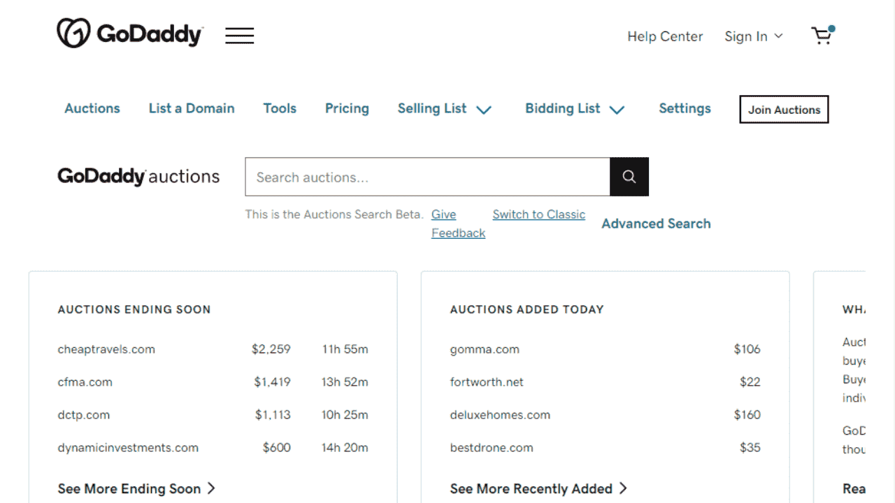 GoDaddy Domain Auctions