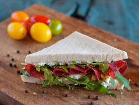 Tramezzino sandwich at Ugo Grill, Cremona with bresaola, caprino, rucola.