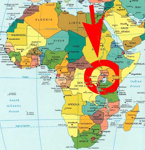 is Uganda on map of Africa