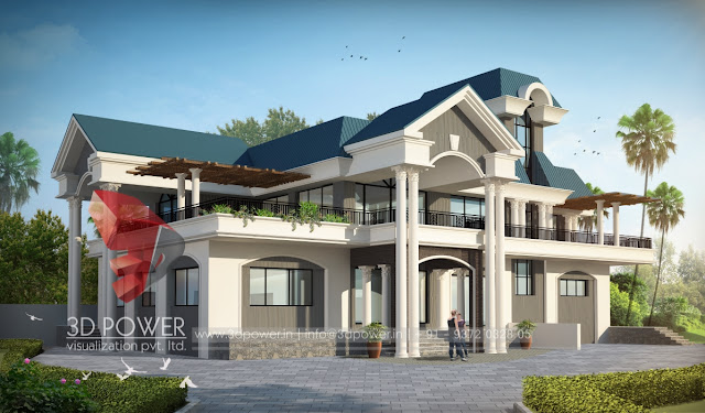 3d modern villa rendering view