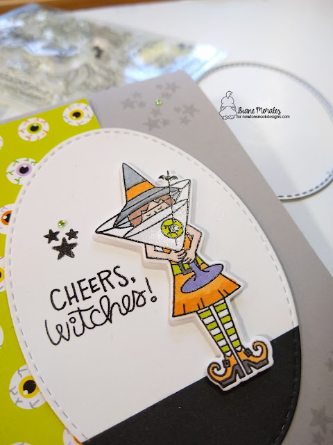 Cheers, Witches Card by Diane Morales | Brooms & Boos Stamp Set, Halloween Time Paper Pad and Oval Frames Die Set by Newton's Nook Designs #newtonsnook #handmade