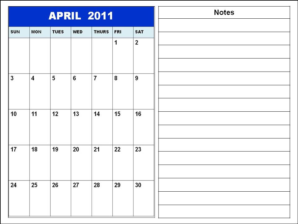 Blank Planner 2011 April