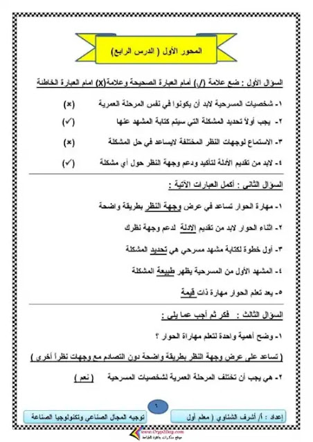 مذكرة مهارات مهنية سؤال وجواب خامسة ابتدائي ترم اول - اعداد مستر اشرف الشناوي