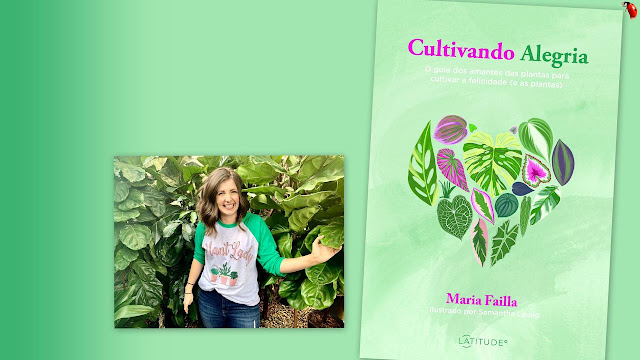 Autora Maria Failla e capa do livro "Cultivando Alegria".