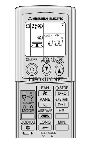 tombol remote ac mitsubishi