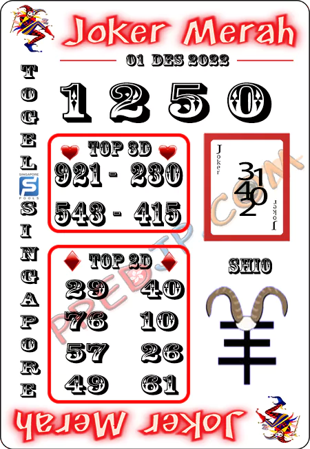 Prediksi Joker Merah SGP Kamis 01 Desember 2022