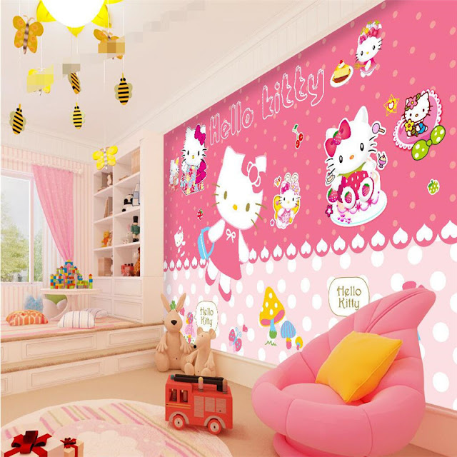 Childrens wall murals kids room Photo Wallpaper 3D Pink Hello Kitty Decoration Baby Girl Room Wall Mural