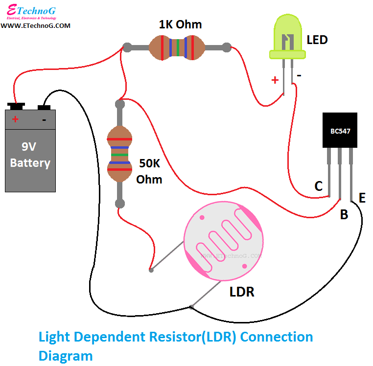 LDR Connection Diagram, connection of LDR, LDR Circuit