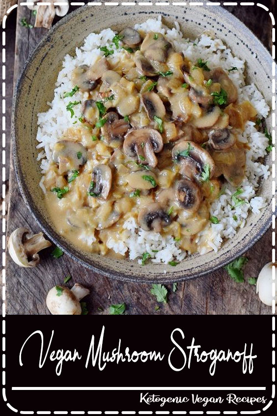 Vegan Mushroom Stroganoff with rice! This gluten-free dish is a great comfort meal. It's creamy, flavorful and you'll need less than 30 minutes to cook it