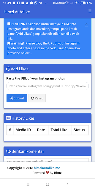 cara auto like instagram dengan himzi auto like