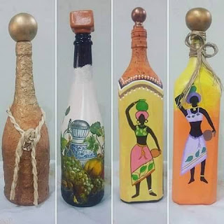 Botellas de vidrio decoradas