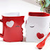 Exquisitely Crafted Two Large Kissing Mugs Set, , with Matching Spoon for Him and Her