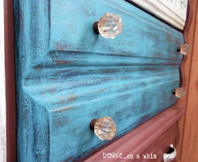 Peacock Blue Drawer Fronts and Glass Knobs via http://deniseaonwhim.blogspot.com