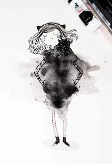 blots of watercolor girl illustration