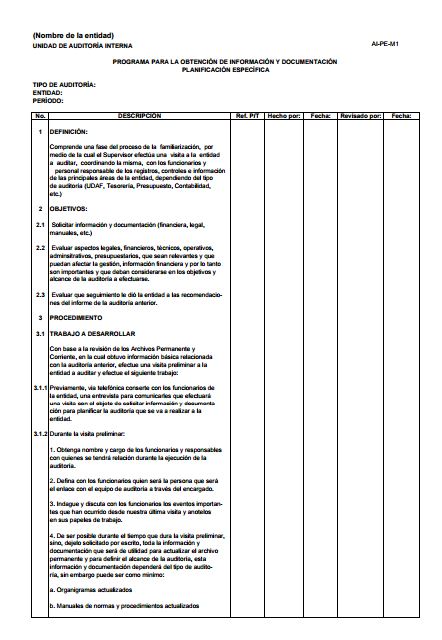 Auditoria Gubernamental: Formatos de Papeles de Trabajo