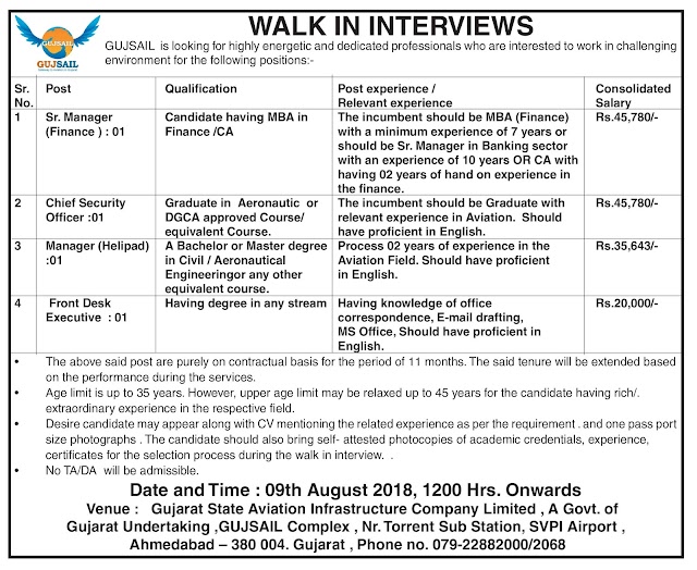 GUJSAIL Recruitment for Manager, Security Officer & Executive Posts 2018