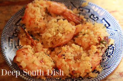 Jumbo shrimp, tossed in a seasoned olive oil with lemon zest and lots of garlic, topped with a panko and Parmesan crumb topping and baked.