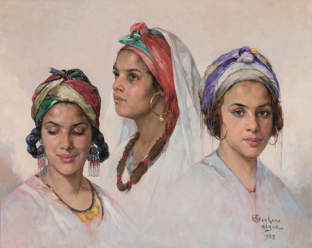 Portrait de trois Algériennes, 1959 - Émile Deckers (Belge - 1885-1968) - Huile sur toile - 65,3 x 82cm
