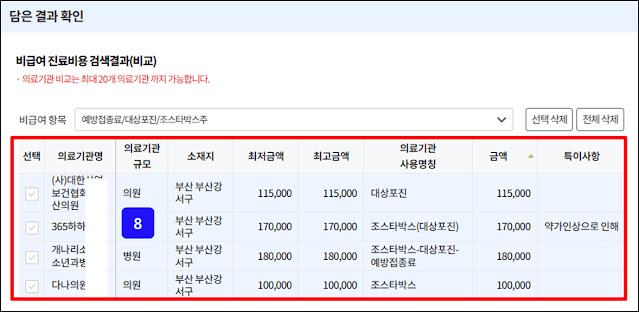HIRA 비급여 진료비 정보 조회 결과 확인하기