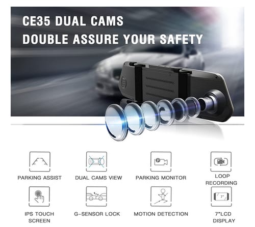 TOGUARDGO CE35A IPS Touch Screen Mirror Dash Cam