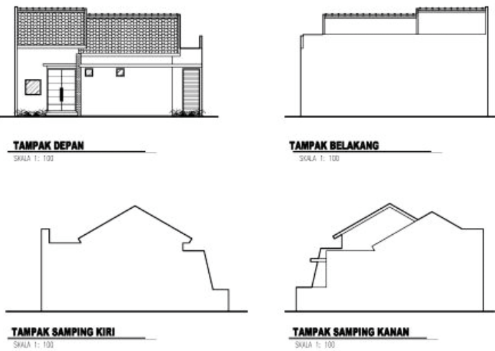 Sketsa Desain Rumah Minimalis Tampak Depan Samping Belakang  