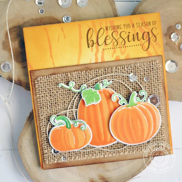 Sunny Studio Stamps: Pretty Pumpkins Burlap Backed Pumpkin Card by Lexa Levana