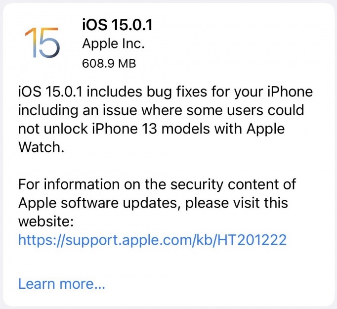 iOS 15.0.1 Features